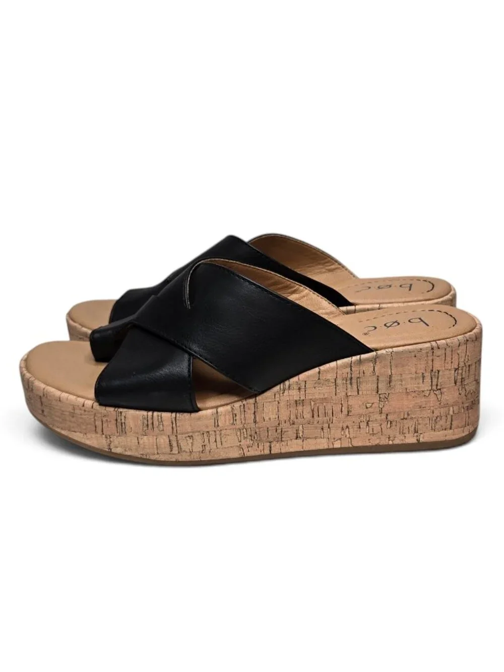 BOC Born Concept Sunny Wedge Sandals Womens Black Cork Platform Toe Ring 8M